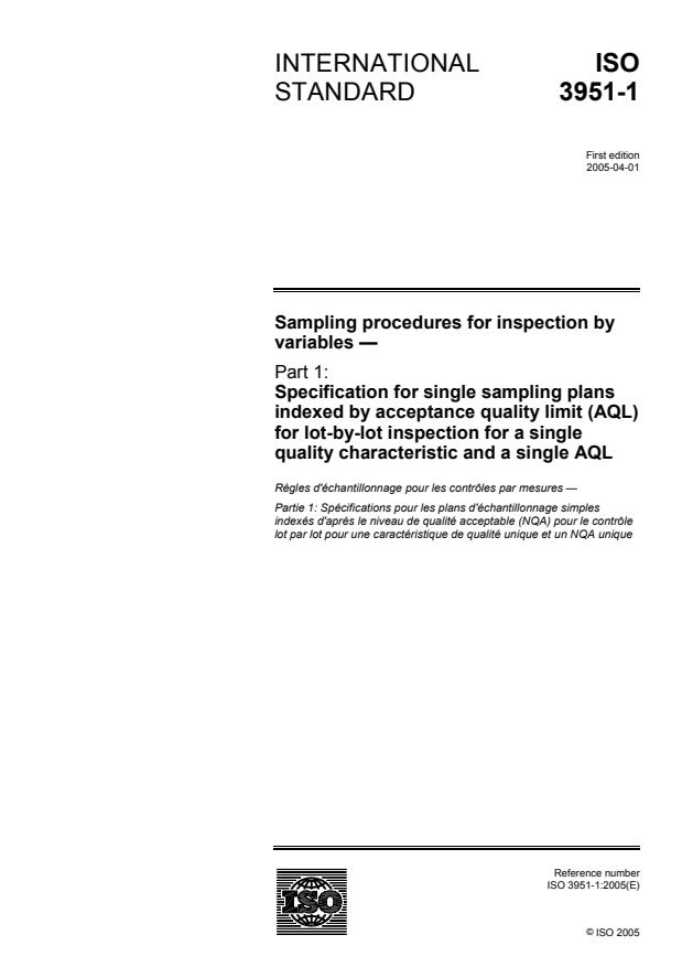 ISO 3951-1:2005 - Sampling procedures for inspection by variables