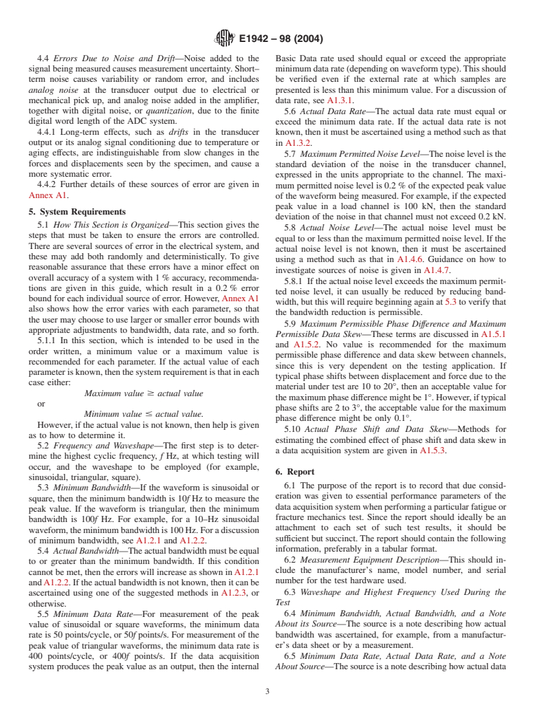 ASTM E1942-98(2004) - Standard Guide for Evaluating Data Acquisition Systems Used in Cyclic Fatigue and Fracture Mechanics Testing