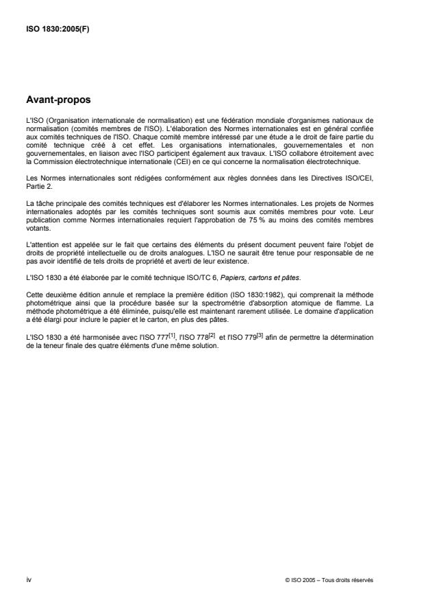 ISO 1830:2005 ISO 1830:2005 - Papiers, cartons et pâtes -- Détermination du manganese soluble dans l'acide - Page 4 preview