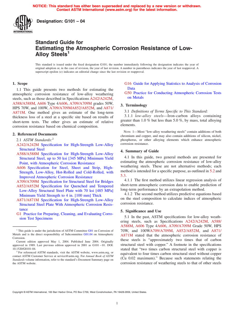 ASTM G101-04 - Standard Guide for Estimating the Atmospheric Corrosion Resistance of Low-Alloy Steels