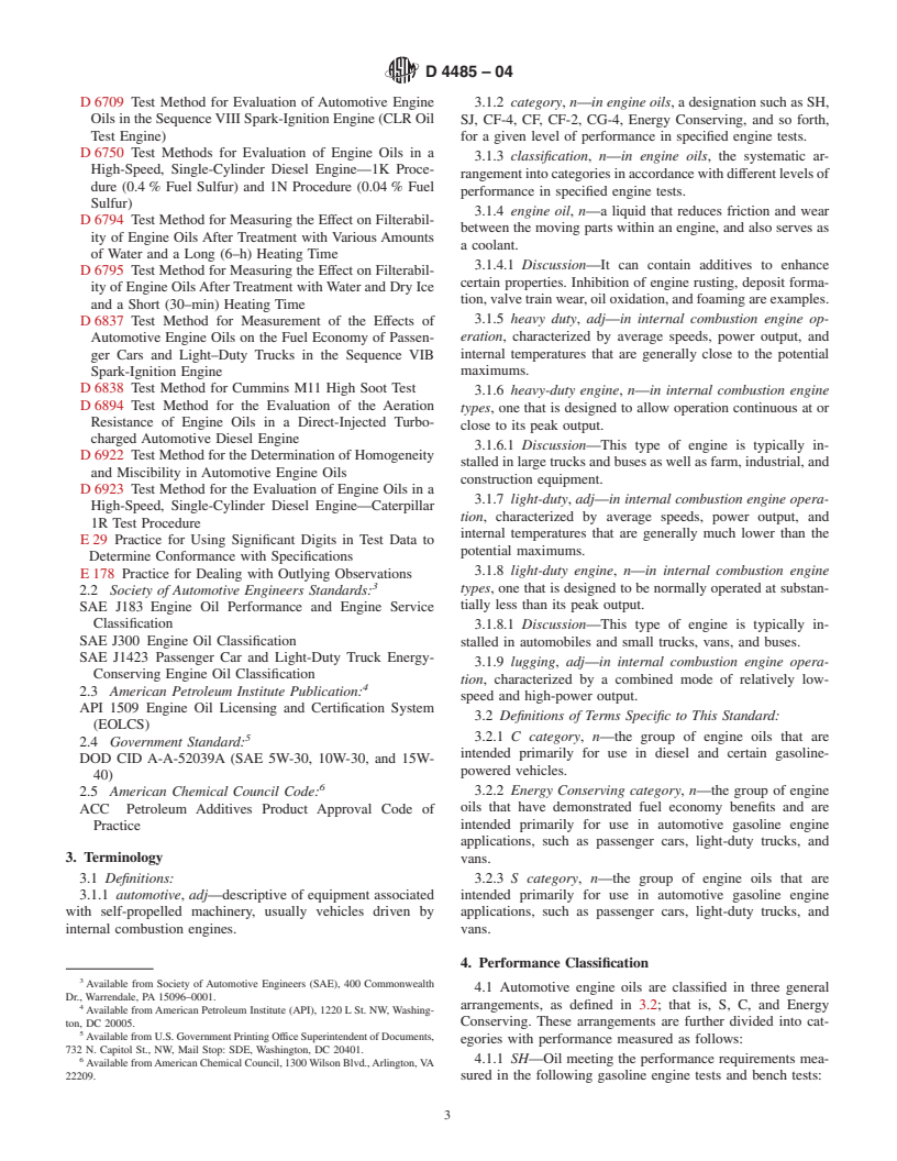 ASTM D4485-04 - Standard Specification for Performance of Engine Oils