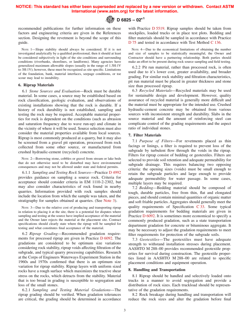 ASTM D6825-02e1 - Standard Guide for Placement of Riprap Revetments