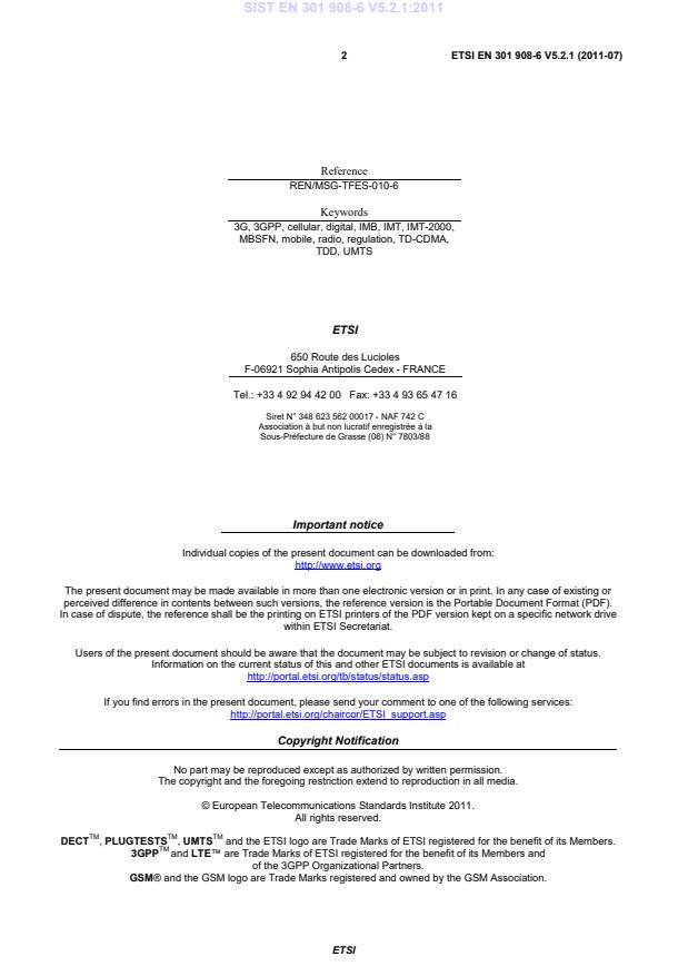 SIST EN 301 908-6 V5.2.1:2011 SIST EN 301 908-6 V5.2.1:2011 - Page 4 preview