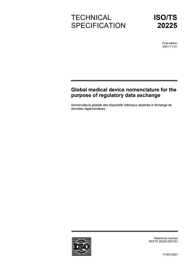 ISO/TS 20225:2001 - Global medical device nomenclature for the purpose of regulatory data exchange