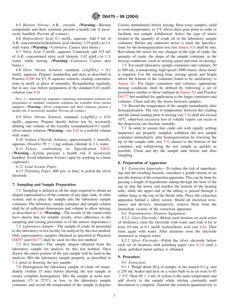 ASTM D6470-99(2004) - Standard Test Method for Salt in Crude Oils (Potentiometric Method)