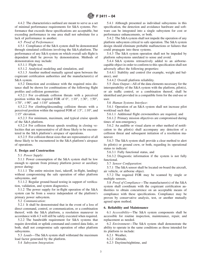 ASTM F2411-04 - Standard Specification for Design and Performance of an Airborne Sense-and-Avoid System