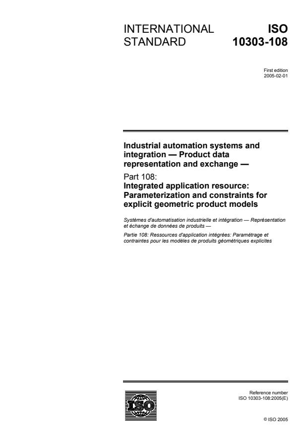 ISO 10303-108:2005 - Industrial automation systems and integration -- Product data representation and exchange