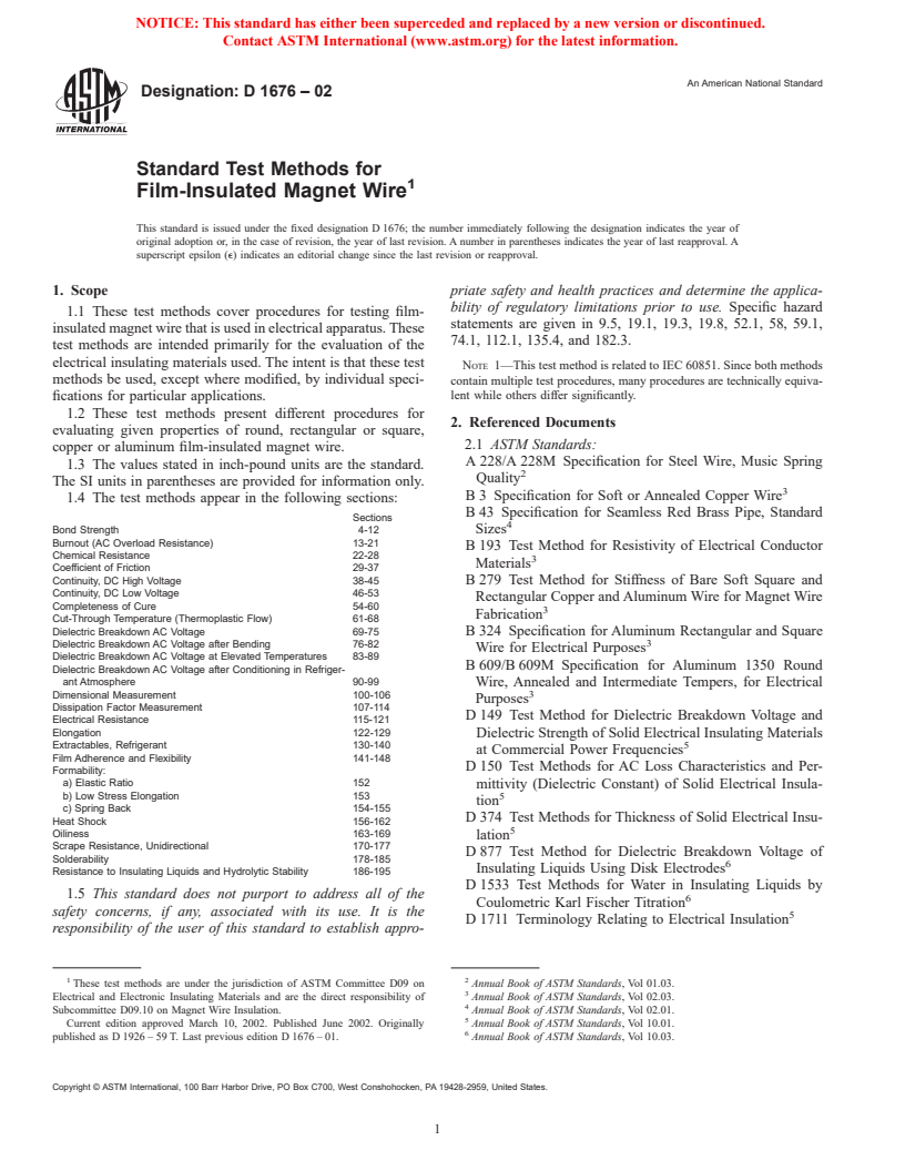 ASTM D1676-02 - Standard Test Methods for Film-Insulated Magnet Wire