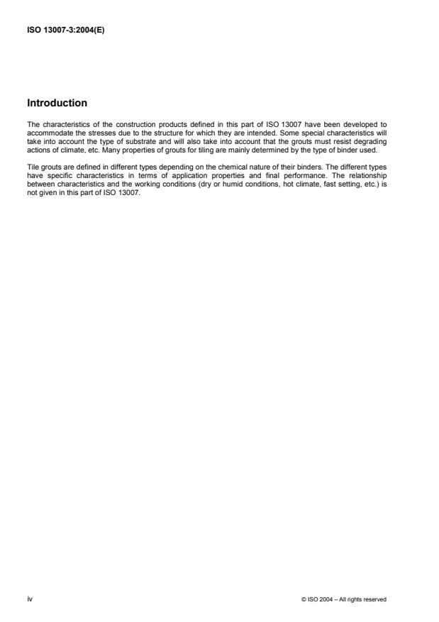 ISO 13007-3:2004 ISO 13007-3:2004 - Ceramic tiles -- Grouts and adhesives - Page 4 preview