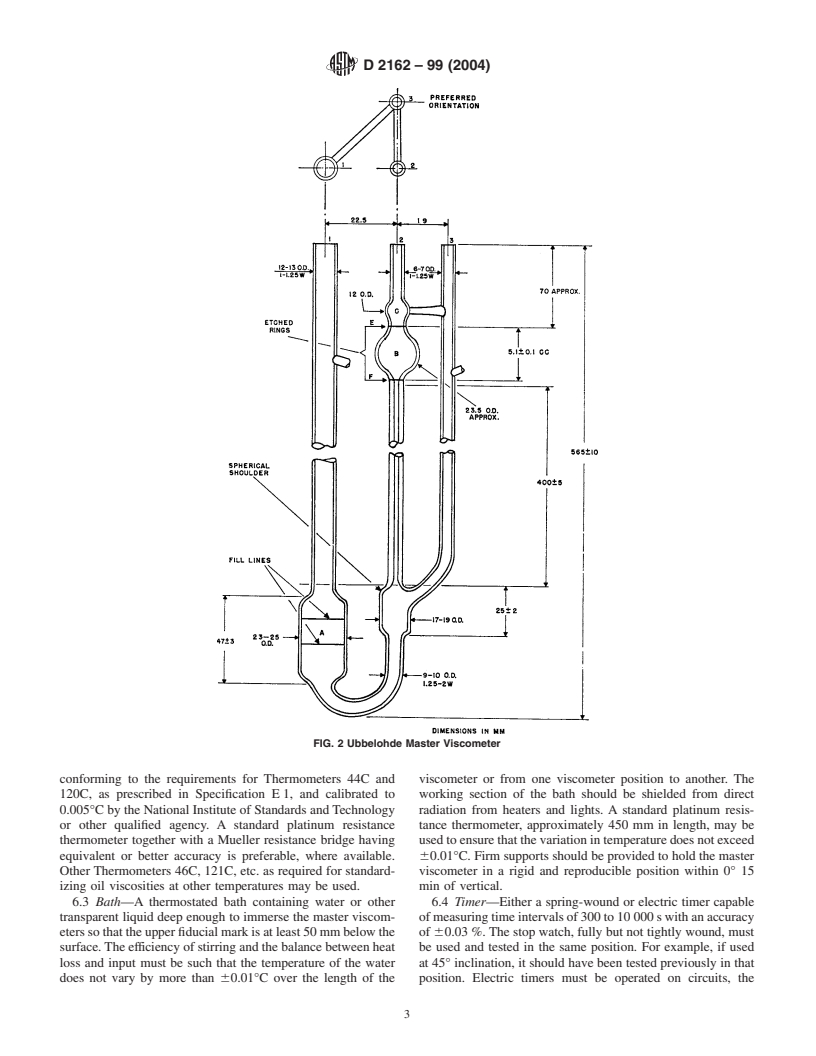 ASTM D2162-99(2004) - Standard Test Method for Basic Calibration of Master Viscometers and Viscosity Oil Standards