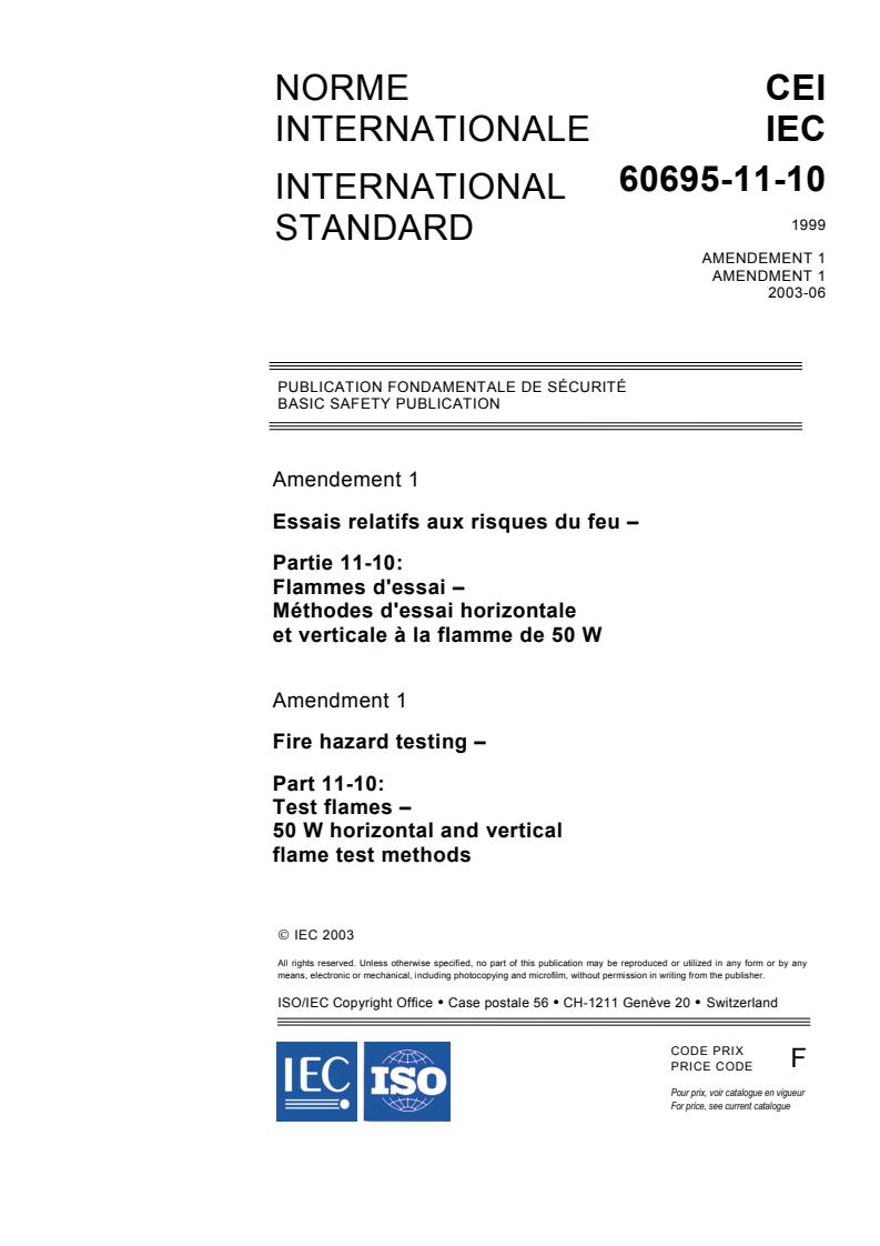IEC 60695-11-10:1999/Amd 1:2003