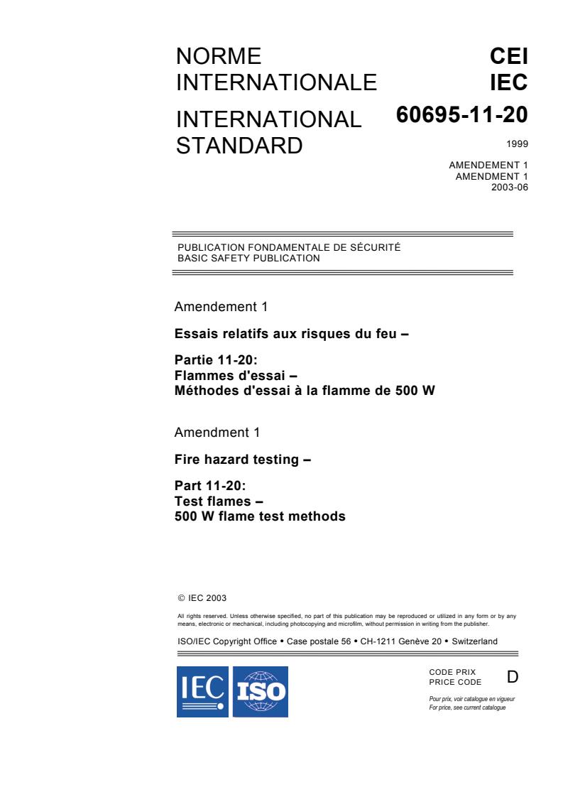 IEC 60695-11-20:1999/Amd 1:2003
