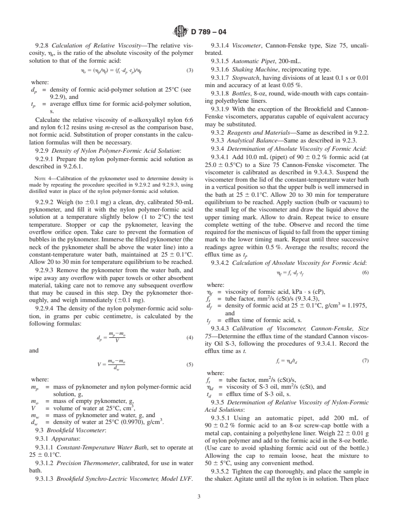ASTM D789-04 - Standard Test Method for Determination of Relative Viscosity of Polyamide (PA)