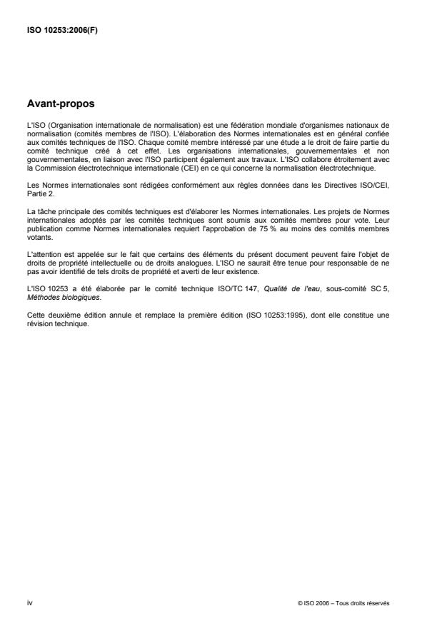 ISO 10253:2006 ISO 10253:2006 - Qualité de l'eau -- Essai d'inhibition de la croissance des algues marines avec Skeletonema costatum et Phaeodactylum tricornutum - Page 4 preview