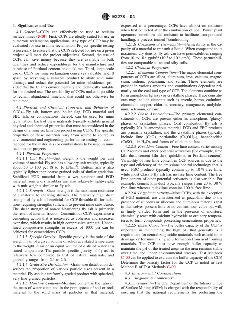 ASTM E2278-04 - Standard Guide for Use of Coal Combustion Products (CCPs) for Surface Mine Reclamation: Revegetation and Mitigation of Acid Mine Drainage (Withdrawn 2013)