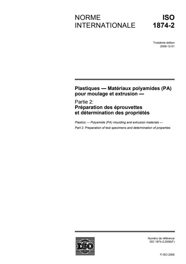 ISO 1874-2:2006 - Plastiques -- Matériaux polyamides (PA) pour moulage et extrusion
