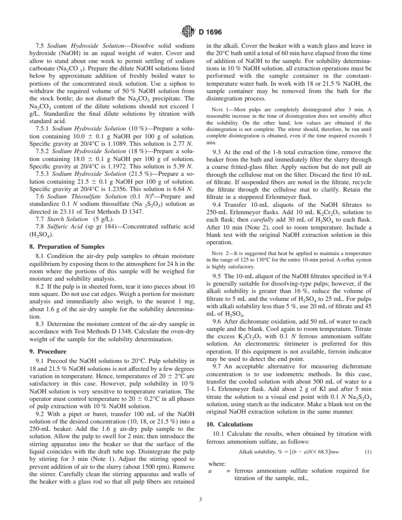 ASTM D1696-95(2000) - Standard Test Method for Solubility of Cellulose in Sodium Hydroxide