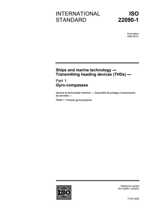 ISO 22090-1:2002 - Ships and marine technology -- Transmitting heading devices (THDs)