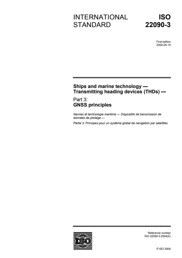 ISO 22090-3:2004 - Ships and marine technology -- Transmitting heading devices (THDs)