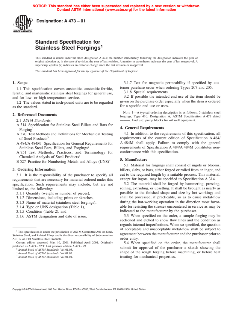 ASTM A473-01 - Standard Specification for Stainless Steel Forgings