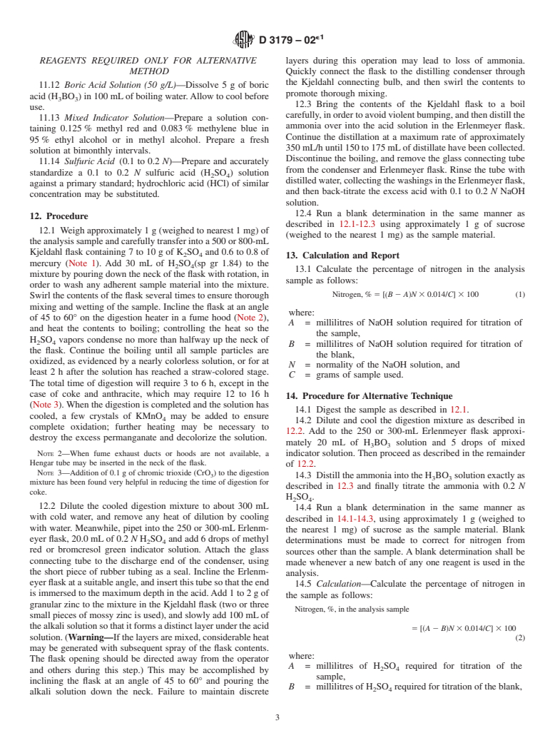 ASTM D3179-02e1 - Standard Test Methods for Nitrogen in the Analysis Sample of Coal and Coke (Withdrawn 2008)