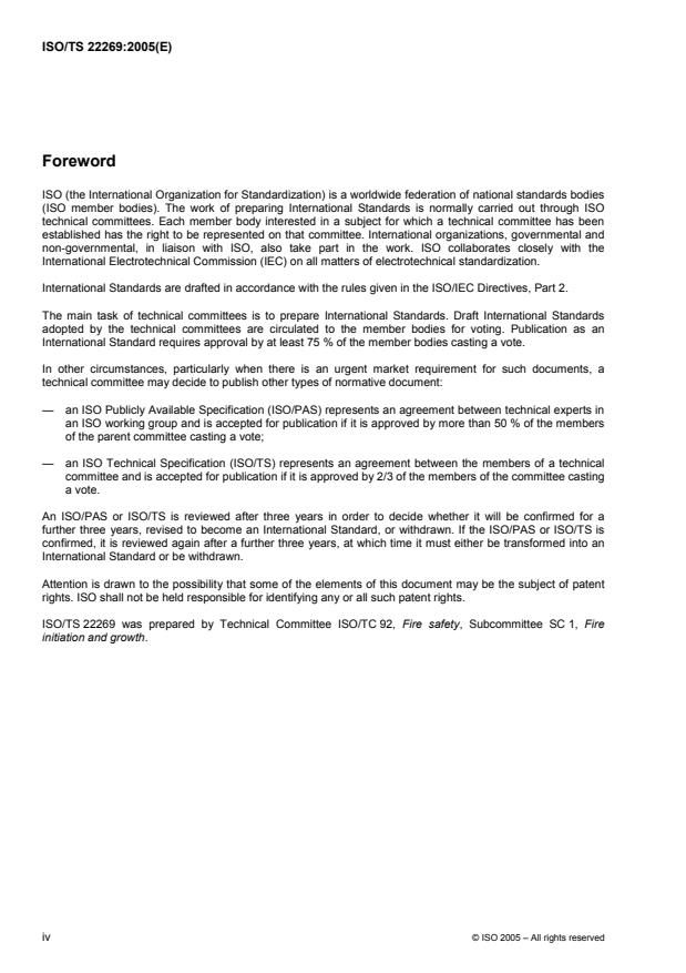 ISO/TS 22269:2005 ISO/TS 22269:2005 - Reaction to fire tests -- Fire growth -- Full-scale test for stairs and stair coverings - Page 4 preview