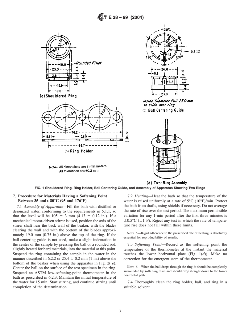 ASTM E28-99(2004) - Standard Test Methods for Softening Point of Resins Derived from Naval Stores by Ring-and-Ball Apparatus