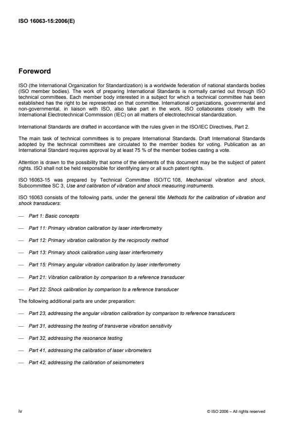 ISO 16063-15:2006 ISO 16063-15:2006 - Methods for the calibration of vibration and shock transducers - Page 4 preview