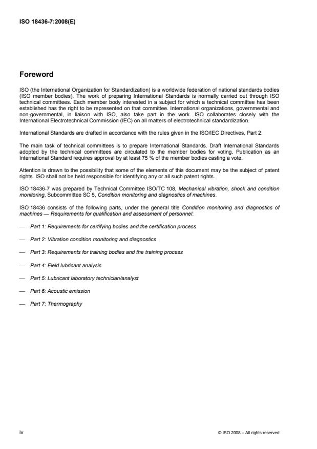ISO 18436-7:2008 ISO 18436-7:2008 - Condition monitoring and diagnostics of machines -- Requirements for qualification and assessment of personnel - Page 4 preview