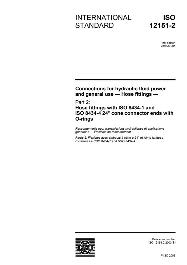 ISO 12151-2:2003 - Connections for hydraulic fluid power and general use -- Hose fittings
