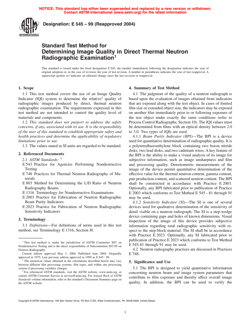 ASTM E545-99(2004) - Standard Test Method For Determining Image Quality ...