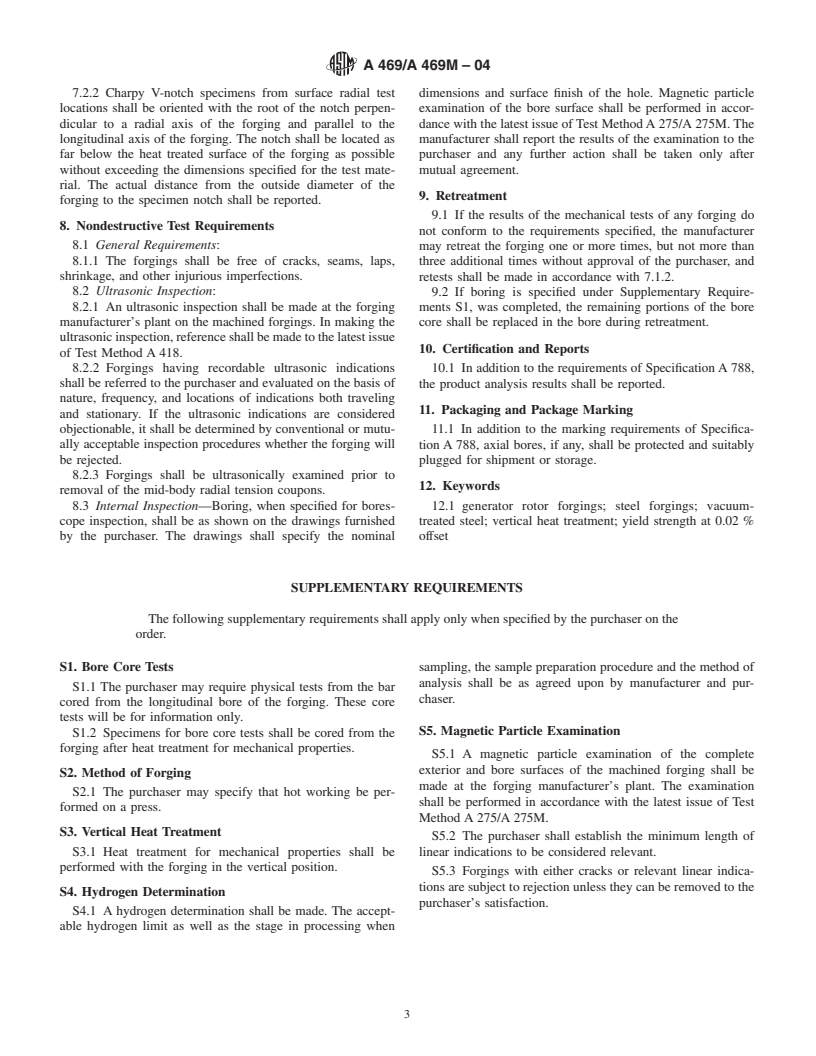 ASTM A469/A469M-04 - Standard Specification for Vacuum-Treated Steel Forgings for Generator Rotors