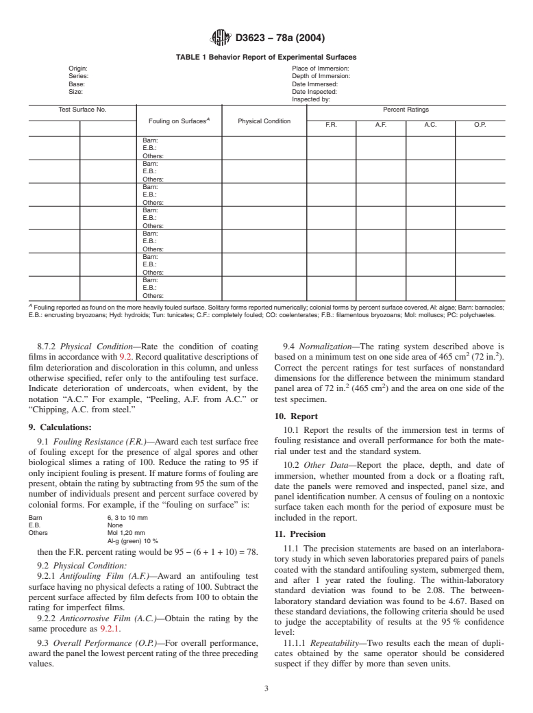 ASTM D3623-78a(2004) - Standard Test Method for Testing Antifouling Panels in Shallow Submergence