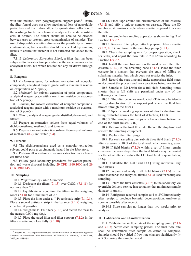 ASTM D7049-04 - Standard Test Method for Metal Removal Fluid Aerosol in Workplace Atmospheres