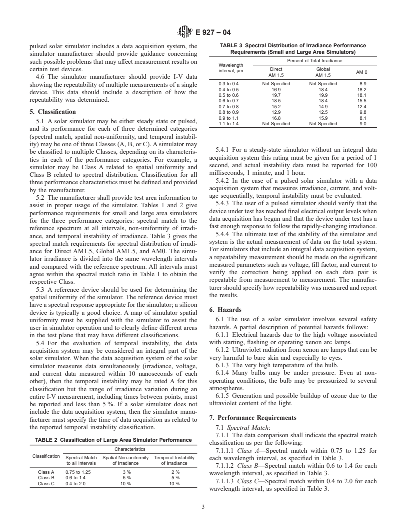 ASTM E927-04 - Standard Specification for Solar Simulation for Terrestrial Photovoltaic Testing