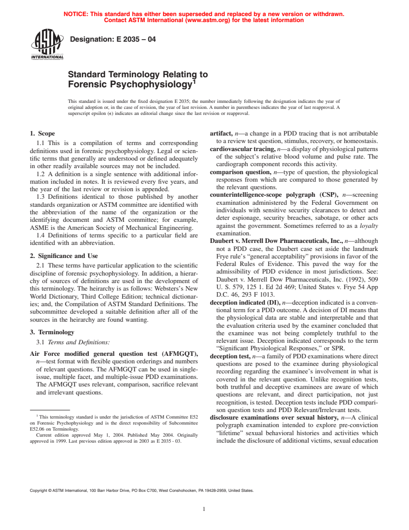 ASTM E2035-04 - Standard Terminology Relating to Forensic Psychophysiology