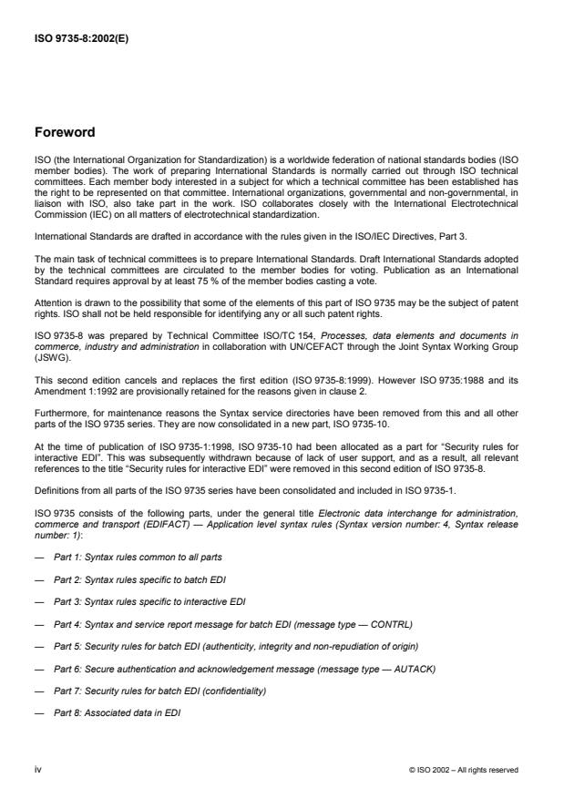 ISO 9735-8:2002 ISO 9735-8:2002 - Electronic data interchange for administration, commerce and transport (EDIFACT) -- Application level syntax rules (Syntax version number: 4, Syntax release number: 1) - Page 4 preview