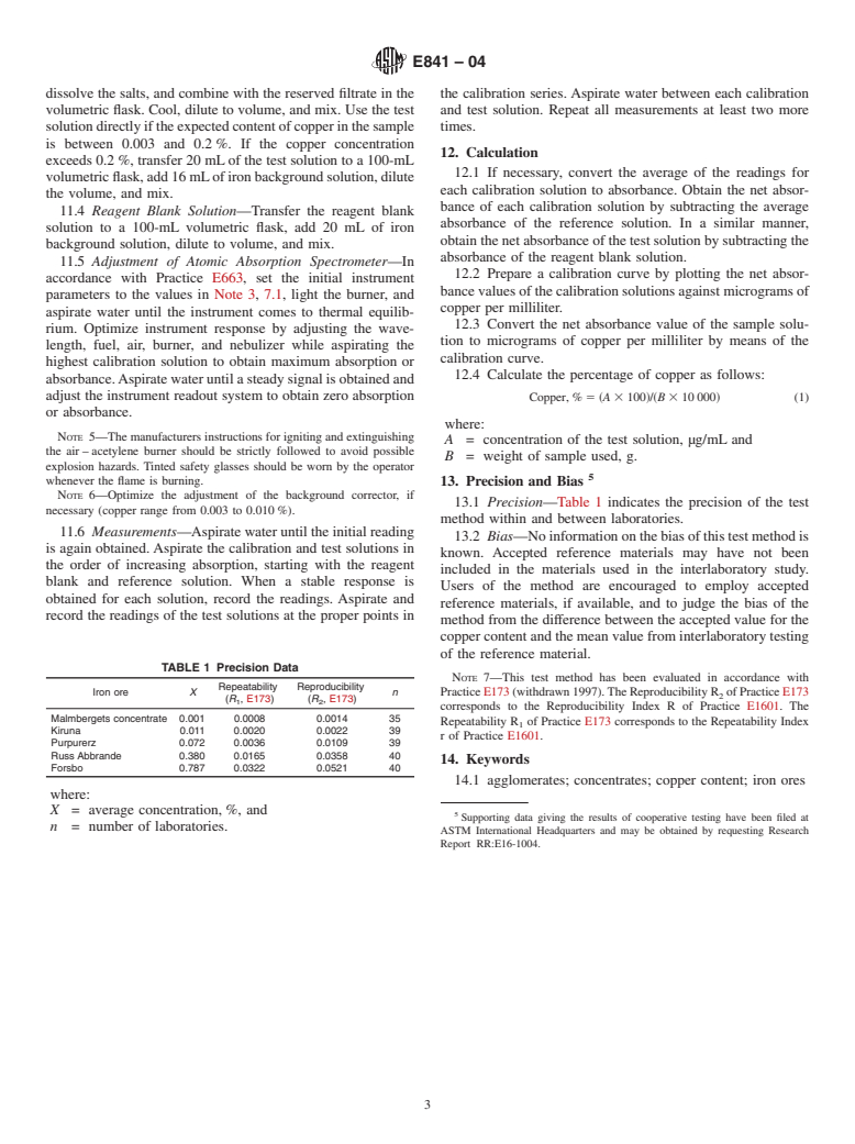 ASTM E841-04 - Standard Test Method for Determination of Copper in Iron Ores and Related Materials by Atomic Absorption Spectroscopy