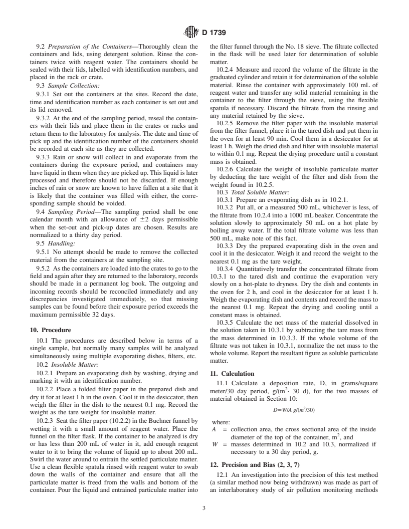 ASTM D1739-98 - Standard Test Method for Collection and Measurement of Dustfall (Settleable Particulate Matter)