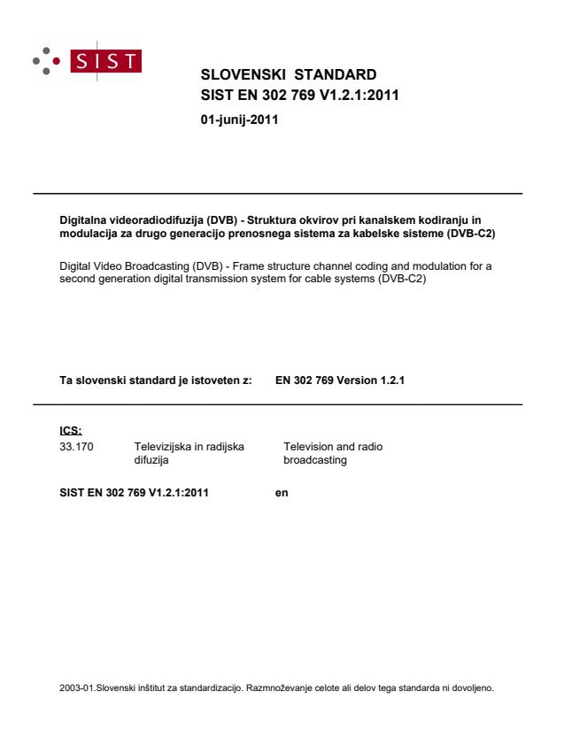 ETSI EN 302 769 V1.2.1 (2011-04) EN 302 769 V1.2.1:2011 - BARVE - Page 1 preview