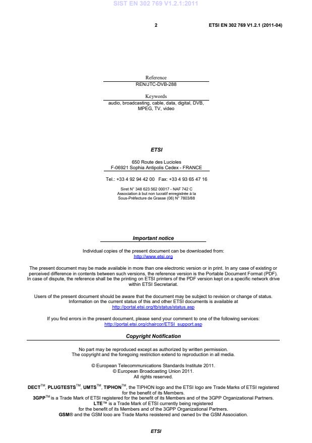 ETSI EN 302 769 V1.2.1 (2011-04) EN 302 769 V1.2.1:2011 - BARVE - Page 4 preview