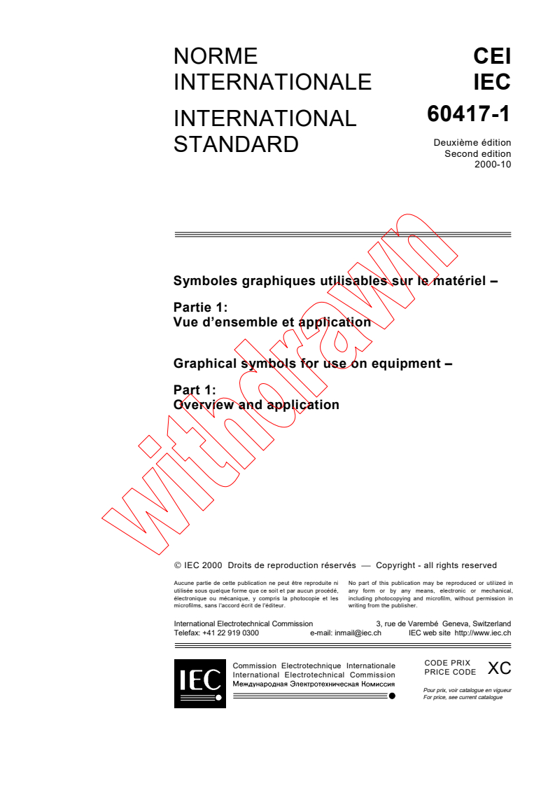 IEC 60417-1:2000 - Graphical symbols for use on equipment - Part 1: Overview and application
Released:10/18/2000
Isbn:2831854024