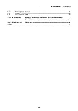 SIST EN 302 065-2 V1.1.1:2014 ETSI EN 302 065-2 V1.1.1 (2014-04) - Electromagnetic compatibility and Radio spectrum Matters (ERM); Short Range Devices (SRD) using Ultra Wide Band technology (UWB); Harmonized EN covering the essential requirements of article 3.2 of the R&TTE Directive; Part 2: Requirements for UWB location tracking - Page 4 preview