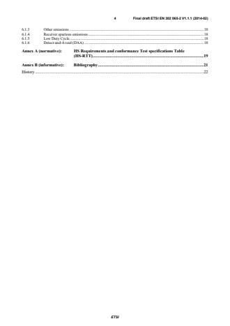 SIST EN 302 065-2 V1.1.1:2014 ETSI EN 302 065-2 V1.1.1 (2014-02) - Electromagnetic compatibility and Radio spectrum Matters (ERM); Short Range Devices (SRD) using Ultra Wide Band technology (UWB); Harmonized EN covering the essential requirements of article 3.2 of the R&TTE Directive; Part 2: Requirements for UWB location tracking - Page 4 preview