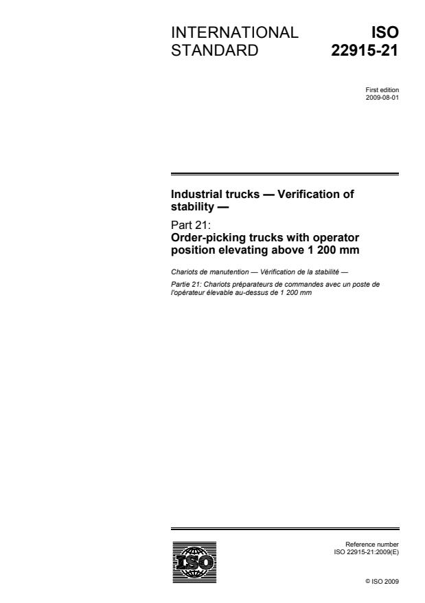 ISO 22915-21:2009 - Industrial trucks -- Verification of stability