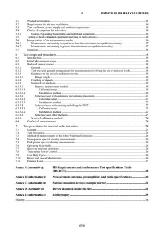 SIST EN 302 065-3 V1.1.1:2014 ETSI EN 302 065-3 V1.1.1 (2013-06) - Electromagnetic compatibility and Radio spectrum Matters (ERM); Short Range Devices (SRD) using Ultra Wide Band technology (UWB) for communications purposes; Harmonized EN covering the essential requirements of article 3.2 of the R&TTE Directive; Part 3: Requirements for UWB devices for road and rail vehicles - Page 4 preview