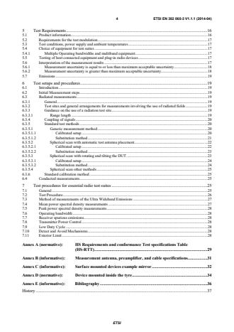 SIST EN 302 065-3 V1.1.1:2014 ETSI EN 302 065-3 V1.1.1 (2014-04) - Electromagnetic compatibility and Radio spectrum Matters (ERM); Short Range Devices (SRD) using Ultra Wide Band technology (UWB); Harmonized EN covering the essential requirements of article 3.2 of the R&TTE Directive; Part 3: Requirements for UWB devices for road and rail vehicles - Page 4 preview