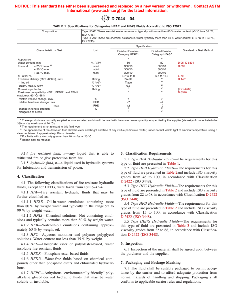 ASTM D7044-04 - Standard Specification for Biodegradable Fire Resistant Hydraulic Fluids