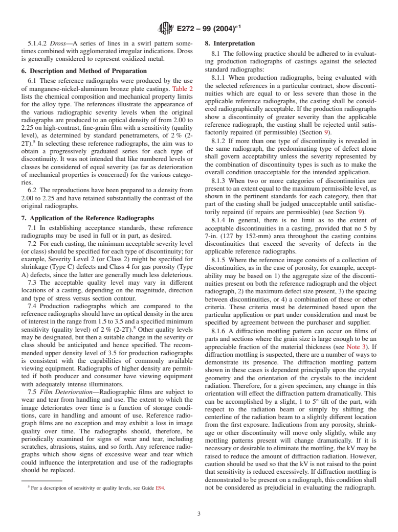 ASTM E272-99(2004)e1 - Standard Reference Radiographs for High-Strength Copper-Base and Nickel-Copper Alloy Castings