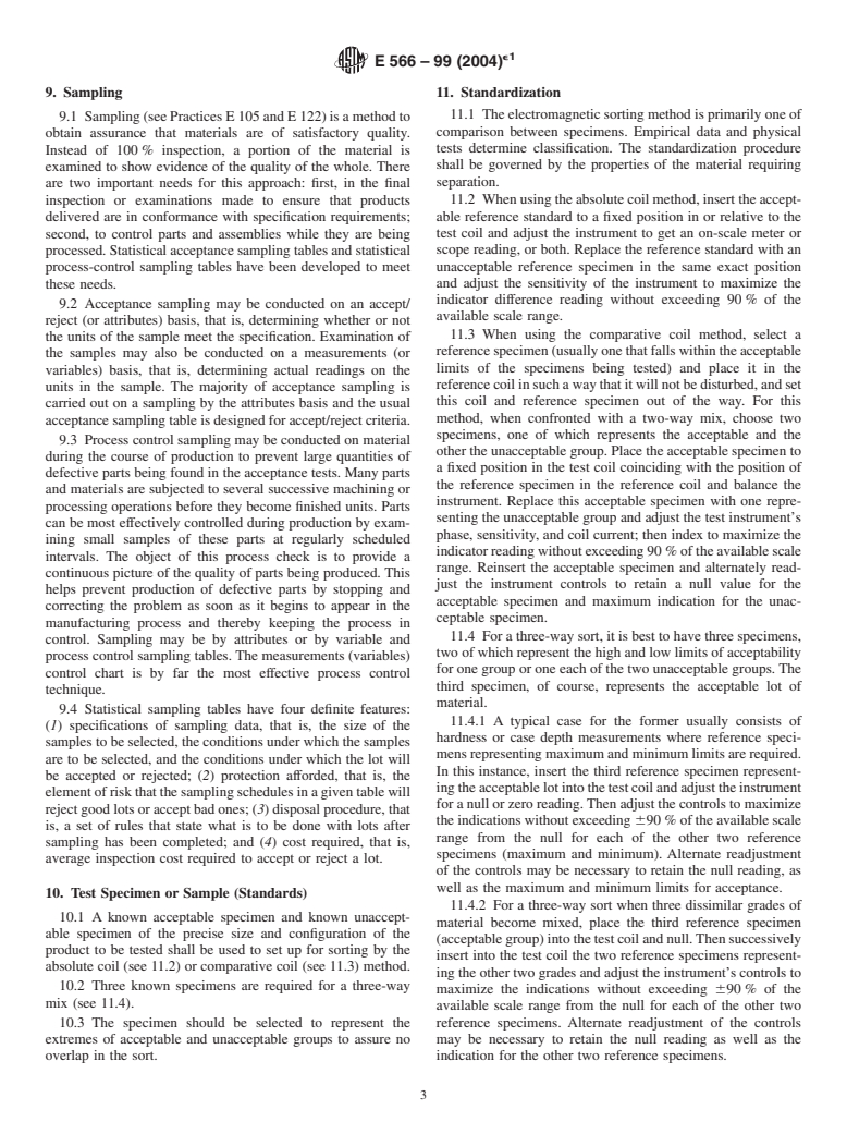 ASTM E566-99(2004)e1 - Standard Practice for Electromagnetic (Eddy-Current) Sorting of Ferrous Metals